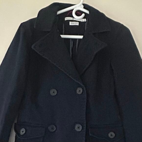 Vintage Tommy Hilfiger double breasted canvas peacoat Y2K navy preppy academia S - Picture 2 of 11